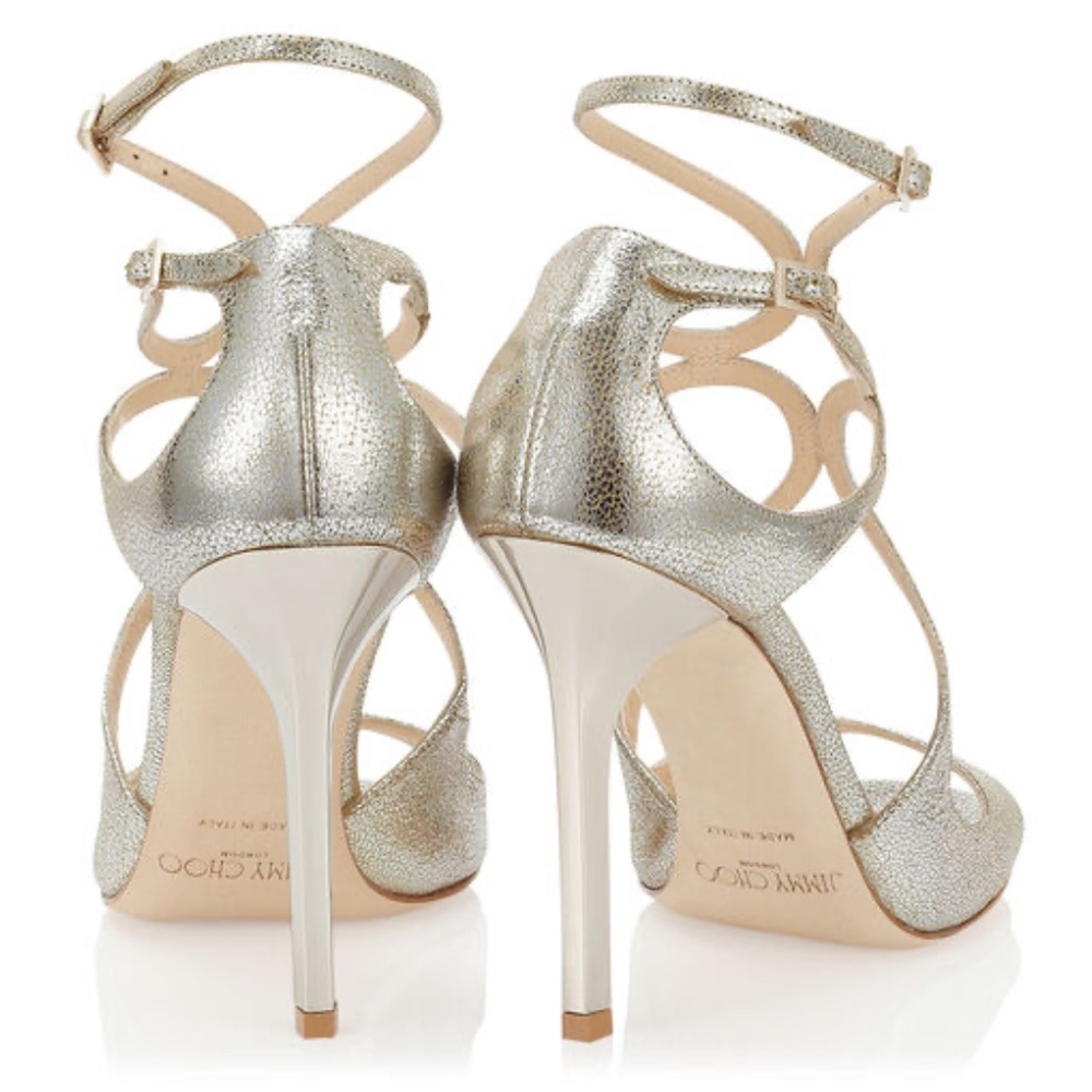 JIMMY CHOO LANG 115MM GLITTER CHAMPAGNE SANDALS